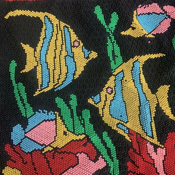 Corde Beaded Bag Drawstring Satchel Fish Ocean Black Green Yellow Vintage 80s - Picture 2 of 8